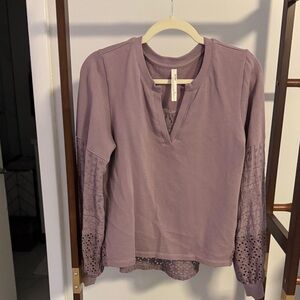 Anthropologie Purple Lace Sleeve Blouse